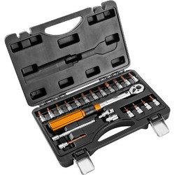 Neo Tools 1/4" Bi-directional Torque Wrench, 5-25 NM, Set of 21 pcs