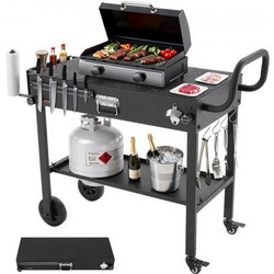 VEVOR Outdoor Grill Cart, 31.0 x 17.0 inch Tabletop Size Grilling Table, Foldable Outdoor Cooking Table with Tissue Holder, Wheels, Magnetic Tool Rack, BBQ Prep Tables for Picnic, Kitchen, Courtyard