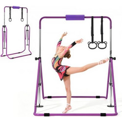 VEVOR Gymnastic Bars for Kids, 63.5 kg Capacity Folding Training Kip Bar, Adjustable Height Gymnastic Horizontal Bar for Home, Training Equipment for Indoor and Outdoor, Easy to Assemble, Purple