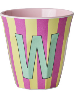 Rice - Melamine Cup with the Letter W - Pink and Yellow - Medium - 250 ml