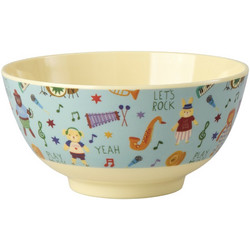 Rice - Melamine Bowl with Blue Music Band Print - Mint Green - Small - 300 ml
