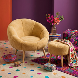 Wing Chair & Pouffe Set (2 Pieces) Lida - Brown HC Fabric: 100% Wellsoft