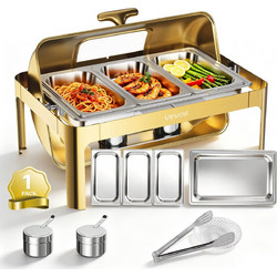 VEVOR Σετ Μπουφέ Chafing Dish 13QT/12,3L Ανοξείδωτο Ορθογώνιο με Γυάλινο Καπάκι και Λαβίδα ZFXFGCLJSBXGS9R0U001V0
