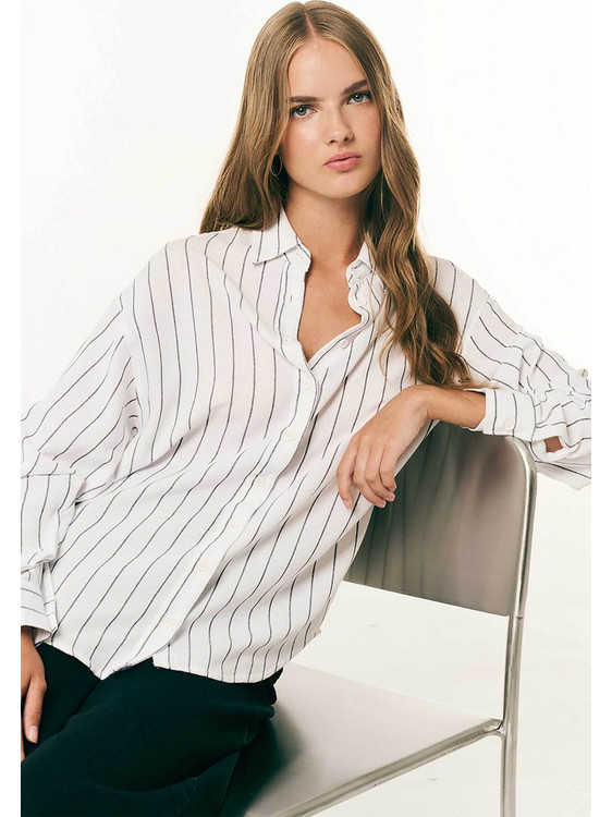 Forel Γυναικείο Πουκάμισο Ριγέ Oversized Μαύρο 083.80.01.049