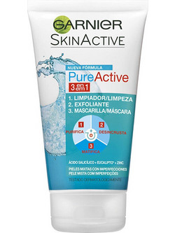 Garnier PureActive 3 In 1 Clay Κρεμώδης Μαύρη Μάσκα Προσώπου για Καθαρισμό & Μαύρα Στίγματα με Άργιλο 150ml