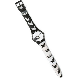 Swatch Hands Γυναικείο Ρολόι με Λευκό Μαύρο Καουτσούκ Λουράκι GN166