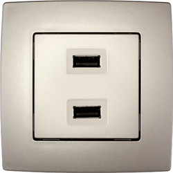 Πρίζα USB διπλή πάνω κάτω 2A χωνευτή σαμπανιζέ μεταλλικό χρώμα σειρά city