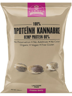 Farmer Proteins Φυτική Πρωτεΐνη Κάνναβης 80% Γράμμωσης Χωρίς Λακτόζη & Γλουτένη 100gr