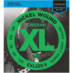 D'Addario EXL-220/5 Σετ 5 Χορδές Ηλεκτρικού Μπάσου Nickel Plated Steel 40-125" Light Tension