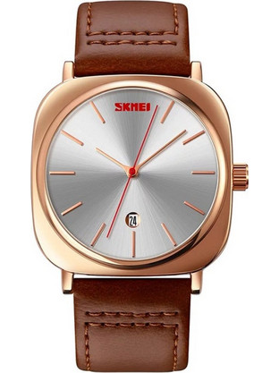 Skmei Ανδρικό Ρολόι με Καφέ Δερμάτινο Λουράκι 9266 Rose Gold/Silver