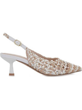 Exe SELENA-850 Γόβες Slingback Δερμάτινες με Λεπτό Χαμηλό Τακούνι Λευκές Nude S47008503X84