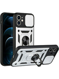 Bodycell Armor Slide Ring Holder Back Cover Silver (iPhone 12)
