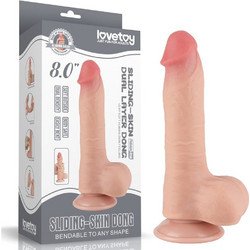 Lovetoy Sliding-Skin 8.0" Dual Layer Dong I Ρεαλιστικό Dildo με Βεντούζα & Όρχεις 20cm Flesh