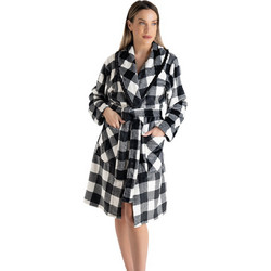 Rachel Γυναικεία Ρόμπα Χειμωνιάτικη Fleece Μαύρη Λευκή 13296