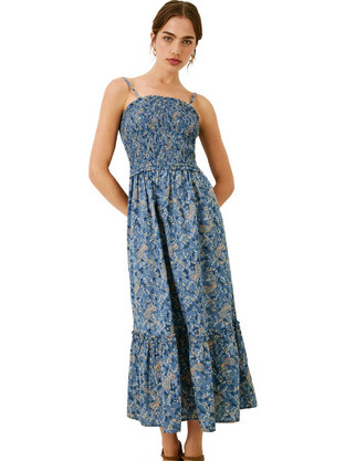 Pepe Jeans Mariela Midi Καλοκαιρινό Καθημερινό Φόρεμα Floral Γαλάζιο PL953582-553