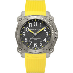 Hamilton Khaki Navy Ανδρικό Ρολόι Αυτόματο με Κίτρινο Καουτσούκ Λουράκι H78535380