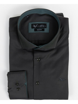 Versace 19V69 Ανδρικό Πουκάμισο Βαμβακερό Μακρυμάνικο Slim Fit Μαύρο 11.34