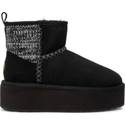 Emu Australia Stinger Knit Γυναικεία Μποτάκια Πλατφόρμα Suede Μαύρα με Γούνα W13143