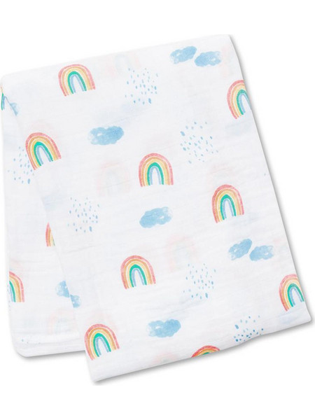 Lulujo Rainbow Sky Πάνα Αγκαλιάς από Μουσελίνα Λευκή Γαλάζια 120x120cm LJ440