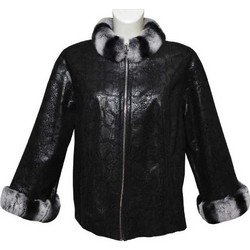 Leather 100 Γυναικείο Μπουφάν Χειμωνιάτικο Δερμάτινο Μακρύ Μαύρο Γκρι 07-W-220