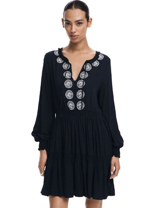Desigual Mini Καθημερινό Φόρεμα Μεταξωτό Μαύρο 24WWVW64-2000