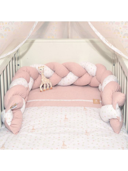 Sophie La Girafe Des 502 Πάντα Κούνιας Πλεξούδα Ροζ Λευκό 20x190cm