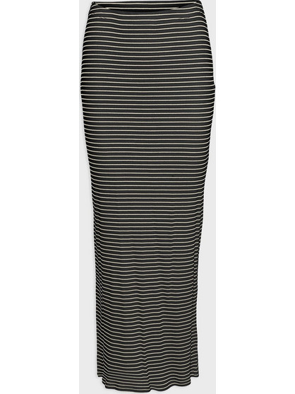 Vero Moda Μακριά Φούστα Υφασμάτινη Ψηλόμεση Pencil Ριγέ Μαύρη 10310367