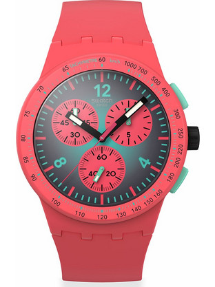 Swatch Paradiso Kinetiko Ανδρικό Ρολόι Χρονογράφος με Φούξια Καουτσούκ Λουράκι SUSP100