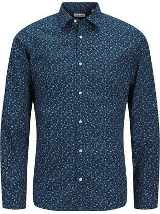 Jack & Jones Ανδρικό Πουκάμισο Βαμβακερό Εμπριμέ Μακρυμάνικο Κανονική Γραμμή Navy Μπλε 12269157
