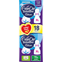 EveryDay Sensitive Extra Long Ultra Plus Σερβιέτες με Φτερά για Αυξημένη Ροή 8 Σταγόνες από Βαμβάκι 18τμχ