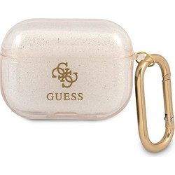 Guess Glitter Θήκη Σιλικόνης με Γάντζο για Apple AirPods Pro 1 Χρυσή