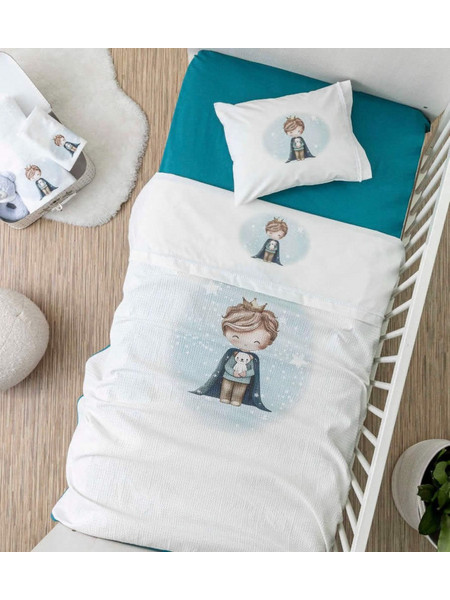 Borea Little King Κουβέρτα Κούνιας Πικέ 110x140 Λευκή Πετρόλ