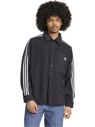 Adidas Ανδρικό Πουκάμισο Βαμβακερό Μακρυμάνικο Φαρδιά Γραμμή Μαύρο IZ1834
