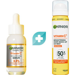 Garnier SkinActive Vitamin C Serum 30ml + Brightening Over Make Up Invisible Mist SPF50 75ml