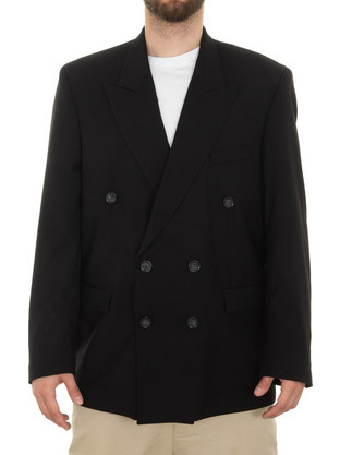 I'M BRIAN Χειμερινό Ανδρικό Blazer Σταυρωτό Υφασμάτινο με Φαρδιά Εφαρμογή Μαύρο GIA2816