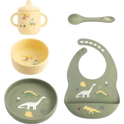 QueenMother Σετ Φαγητού Σιλικόνης Jurassic Park Green Yellow 5τμχ