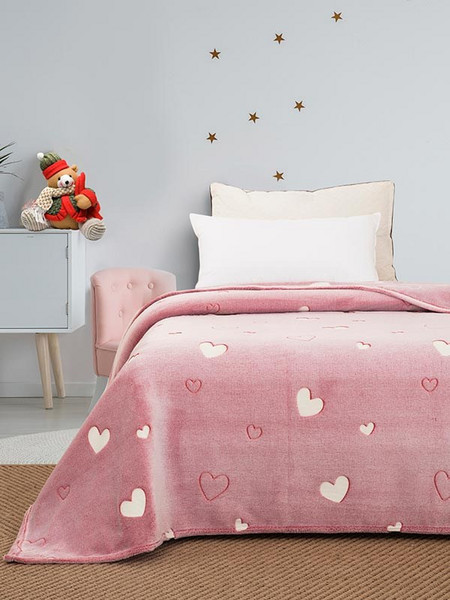 Sunshine Home Παιδική Κουβέρτα Fleece Καρδούλες Φωσφοριζέ 160x220 Ροζ