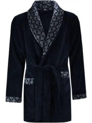 Vamp Χειμωνιάτικη Ανδρική Ρόμπα Fleece Navy Μπλε 21696