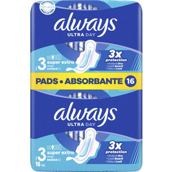 Always Ultra Day Super Extra Μέγεθος 3 Σερβιέτες με Φτερά για Αυξημένη Ροή 6 Σταγόνες 16τμχ