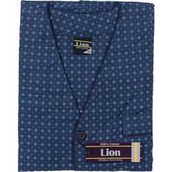 Lion Καλοκαιρινές Ανδρικές Πιτζάμες Βαμβακερές με Κουμπιά Navy Μπλε 7080