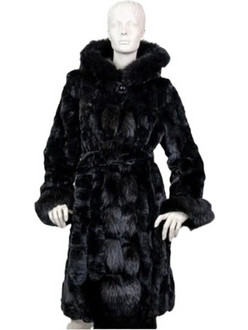 Leather Brands Γυναικεία Γούνα Μακριά με Κουκούλα Μαύρη FUR-COM-1