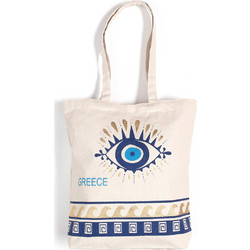 Silk Fashion Gold 2 Greece Υφασμάτινη Τσάντα Θαλάσσης Ώμου Μπεζ 40x40cm