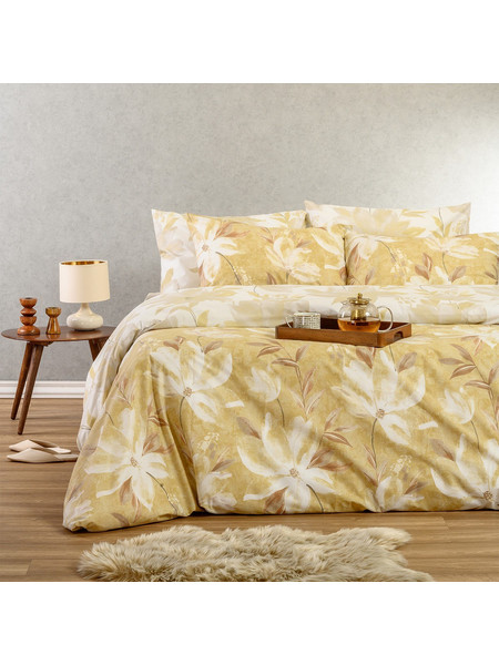 Melinen Σετ Σεντόνια Υπέρδιπλα με Λάστιχο 160x200+32 Casual Line Giulia Ochre
