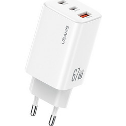 Usams CC265 Φορτιστής χωρίς Καλώδιο με Θύρα USB-A & 2 Θύρες USB-C 67W Power Delivery White