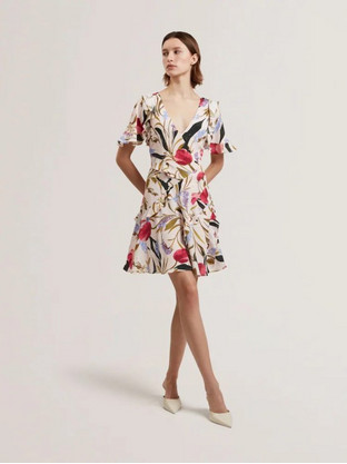 Ted Baker Issiia Mini Καλοκαιρινό Φόρεμα για Γάμο / Βάπτιση Μεταξωτό Εκρού 279263