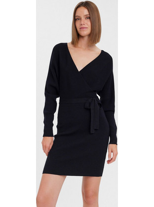 Vero Moda Mini Καθημερινό Φόρεμα Κρουαζέ Πλεκτό Μαύρο 10269251