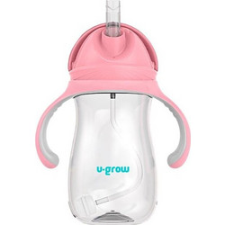 U-Grow Παιδικό Ποτηράκι με Λαβές & Καλαμάκι Ροζ 300ml