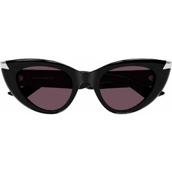 Alexander McQueen AM0442S 002 Γυναικεία Γυαλιά Ηλίου Cat Eye Κοκάλινα Μαύρα με Καφέ Φακό
