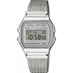 Casio Vintage Ψηφιακό Ανδρικό Ρολόι Χρονογράφος με Ασημί Μεταλλικό Μπρασελέ A-158WEM-7EF