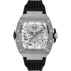 Philipp Plein Skeleton Frosted Ανδρικό Ρολόι Αυτόματο με Μαύρο Καουτσούκ Λουράκι PWJFA0925